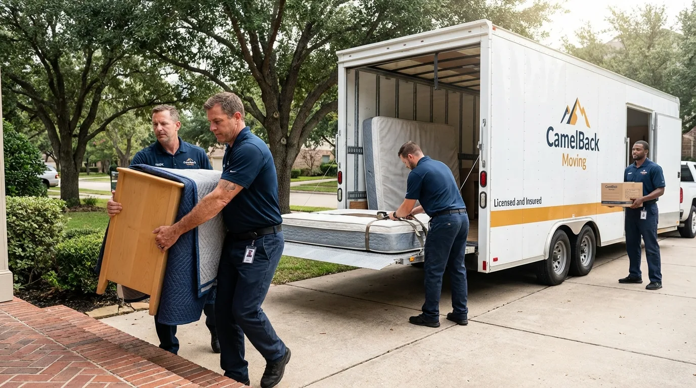 Crew loading residential truck for cross-state move from Tenino, WA